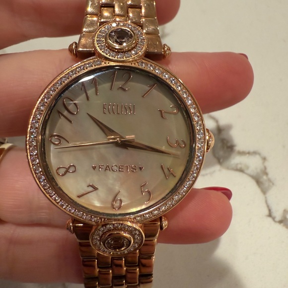 Ecclissi Round Rose Gold Stainless Steel Mother of Pearl Women's Watch - Picture 15 of 16